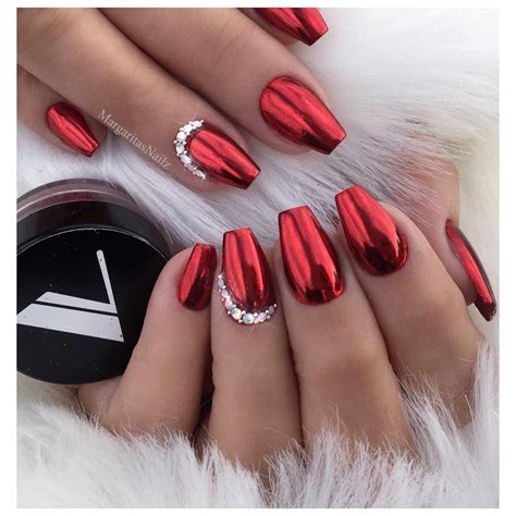 red nails with gold chrome|red chrome nail designs.